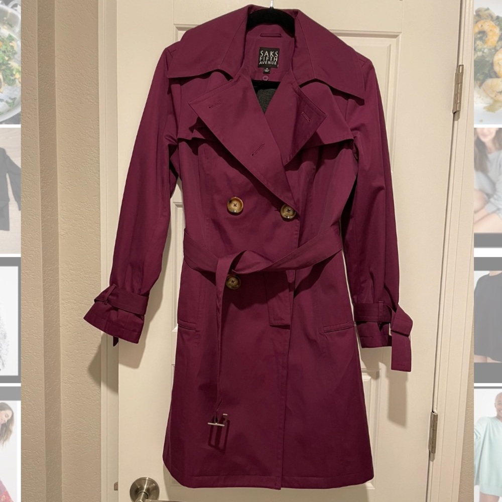 Saks Fifth Avenue Belted Waterproof Trench Coat Raincoat